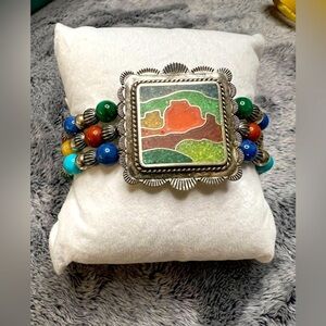 Carolyn Pollack Relios 925 Sterling Silver Multi-Gemstone Desert Scene Bracelet